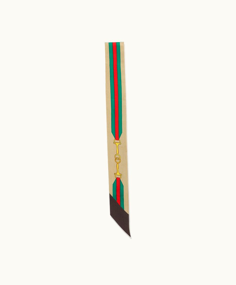 Gucci Gucci Interlocking G Horsebit Web Print Silk Neck Bow Brown