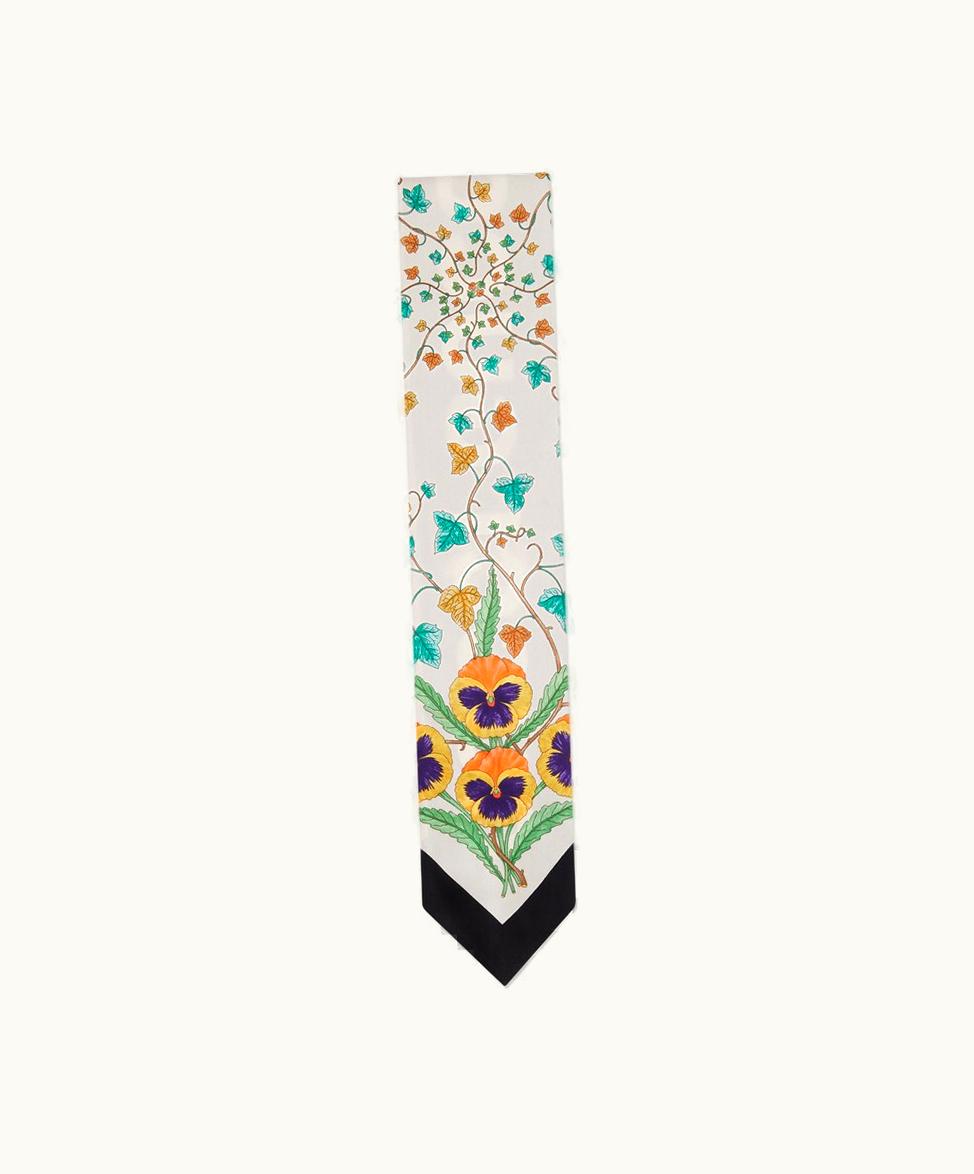 Gucci Gucci Flora Print Silk Neck Bow Ivory And Multicolour