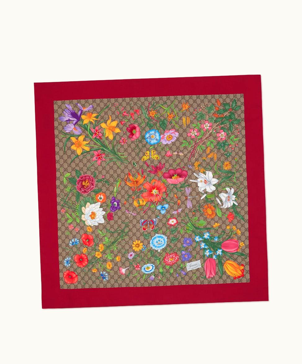Gucci Gucci GG Flora Print Silk Scarf Red / GG Flora Print