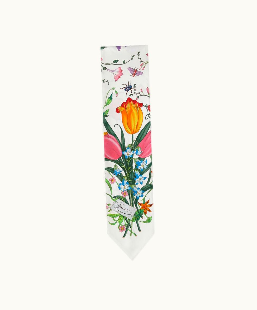 Gucci Gucci Flora Print Silk Neck Bow White And Multicolour