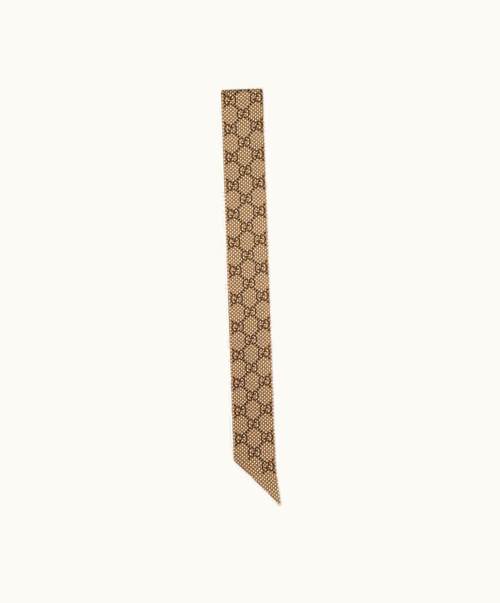 Gucci Gucci GG Print Silk Neck Bow Brown And Beige