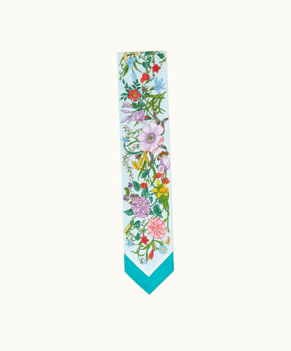 Gucci Gucci Floral Print Silk Neck Bow Blue