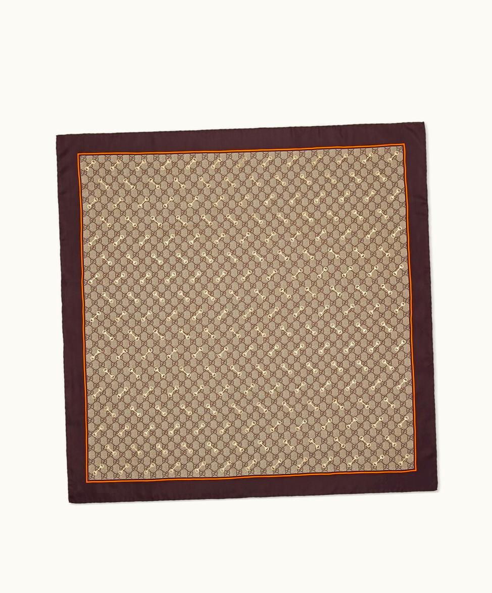Gucci Gucci GG Print With Horsebits Silk Scarf Beige And Ebony