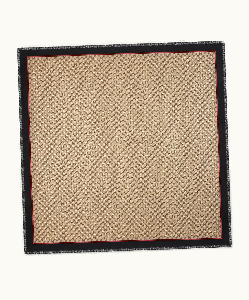 Gucci Gucci Modal Silk Shawl With GG Bees Motif Black / Red GG Bees