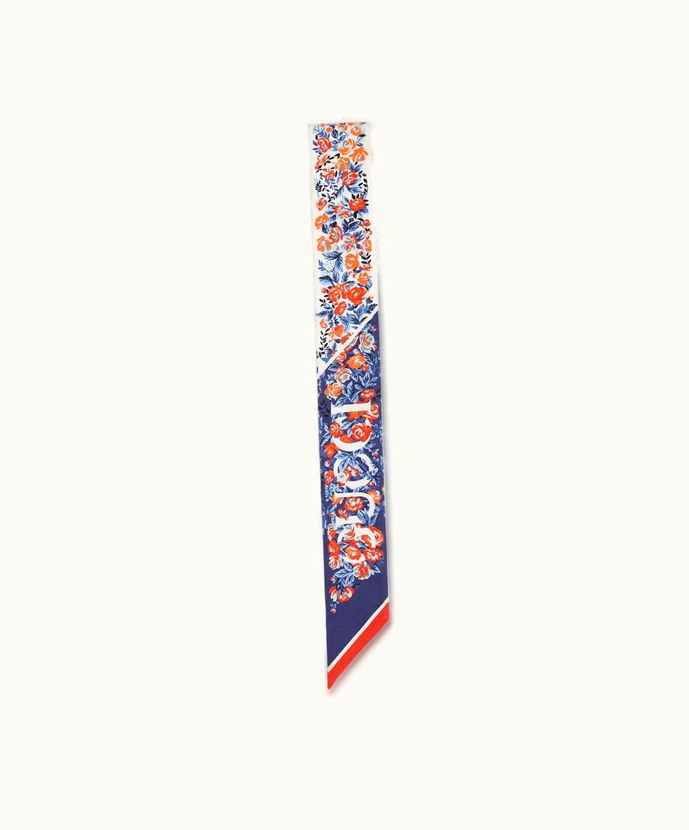 Gucci Gucci Floral Print Silk Neck Bow Navy And Red