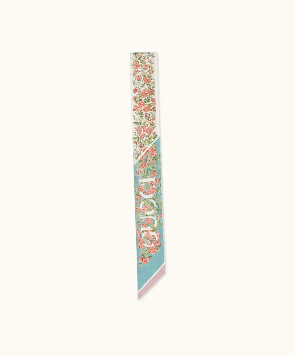 Gucci Gucci Floral Print Silk Neck Bow Acquamarine And Pink