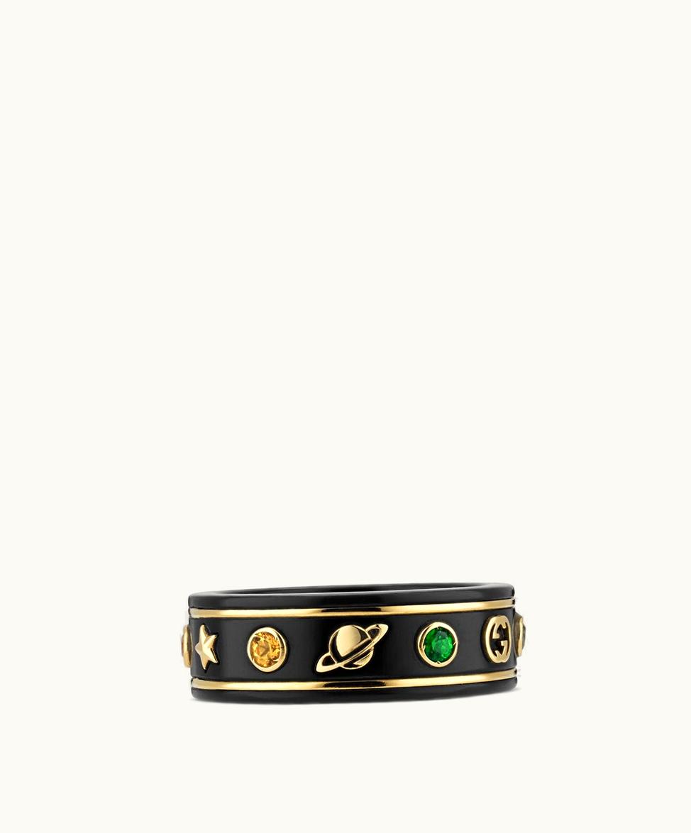 Gucci Gucci Icon Ring With Gemstones 18k Yellow Gold / Black