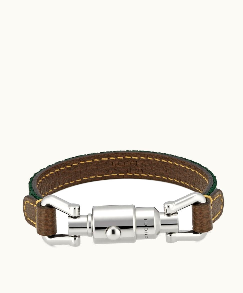 Gucci Gucci Piston Closure Bracelet With Web Brown Leather