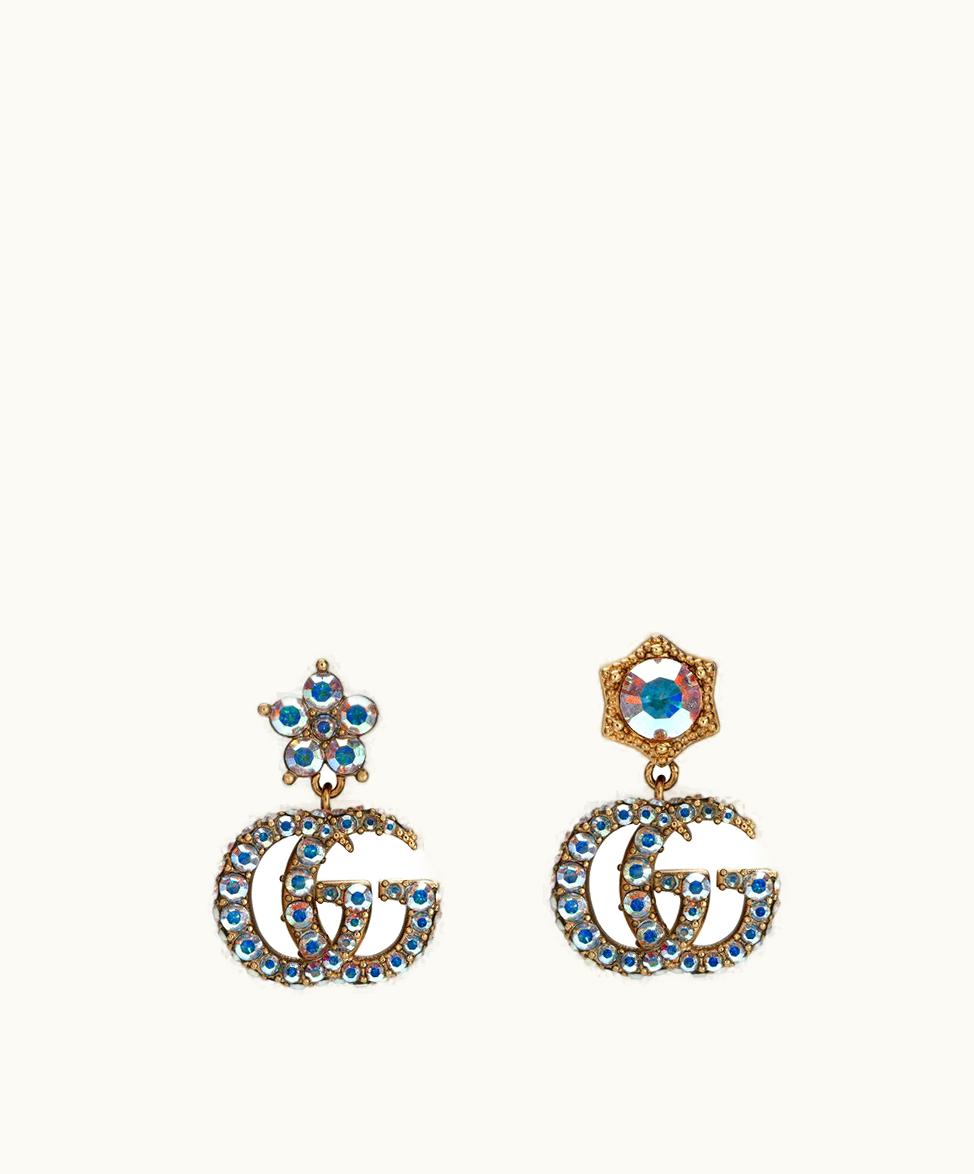 Gucci Gucci Crystal Double G Charms Antique Gold-Toned Metal Earrings