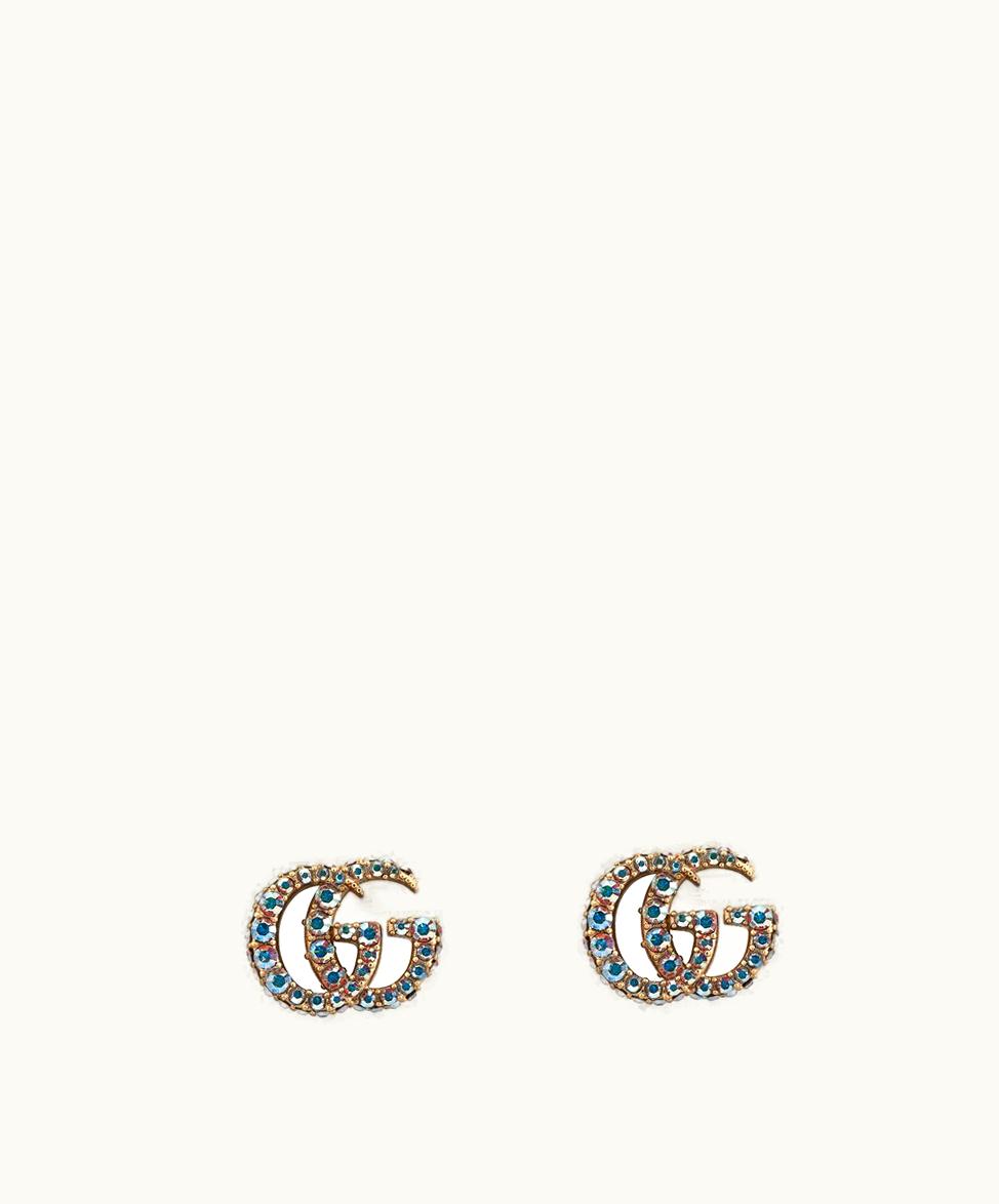 Gucci Gucci Double G Crystal Logo Stud Earrings Antique Gold-Toned Metal
