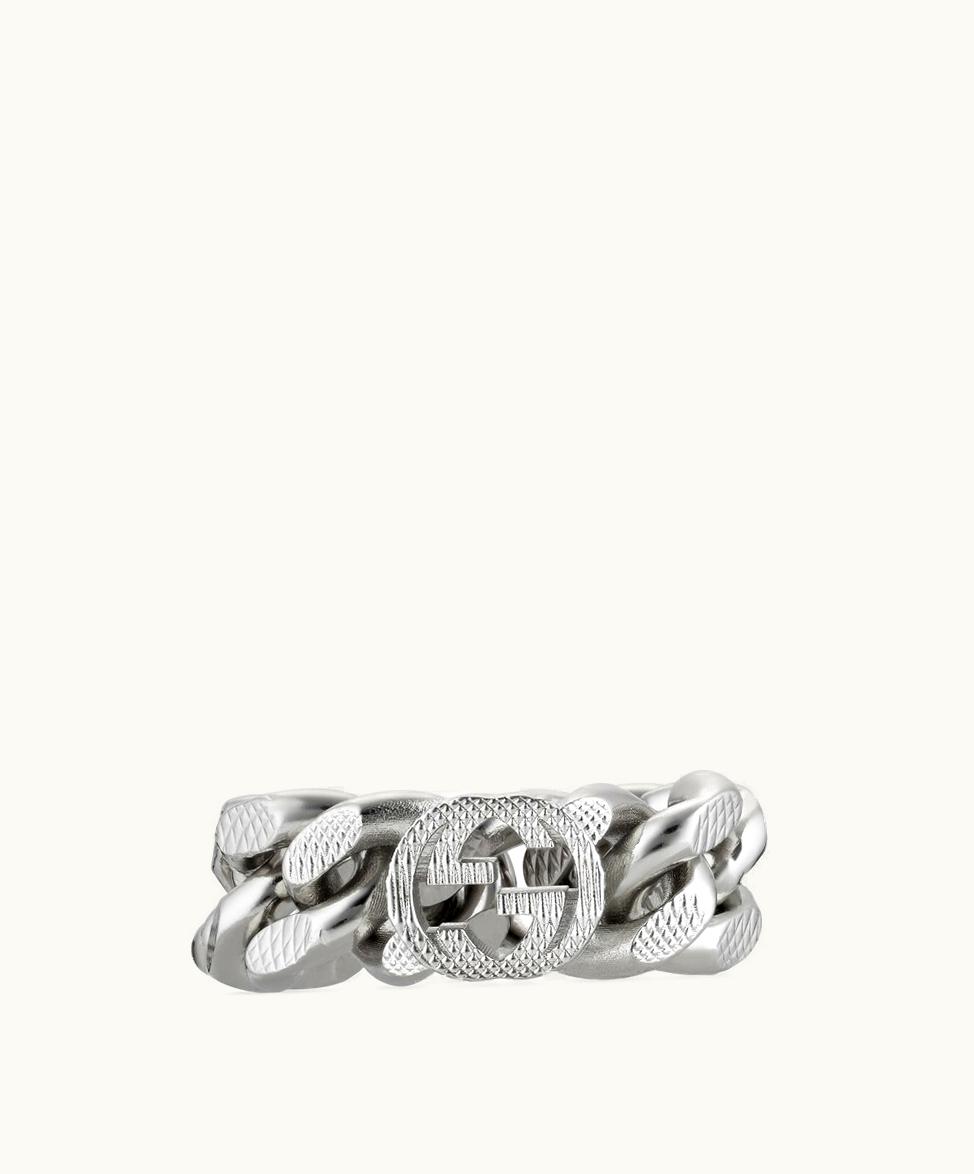 Gucci Gucci Interlocking G Gourmette Chain Ring Palladium Metal