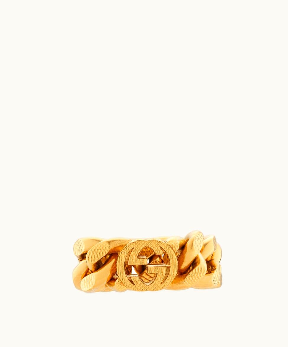 Gucci Gucci Interlocking G Gourmette Chain Ring Yellow Gold-Toned Metal