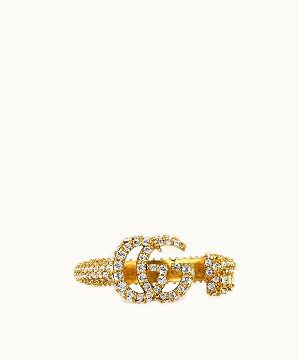 Gucci Gucci Double G Key Ring With Crystals Gold Finish