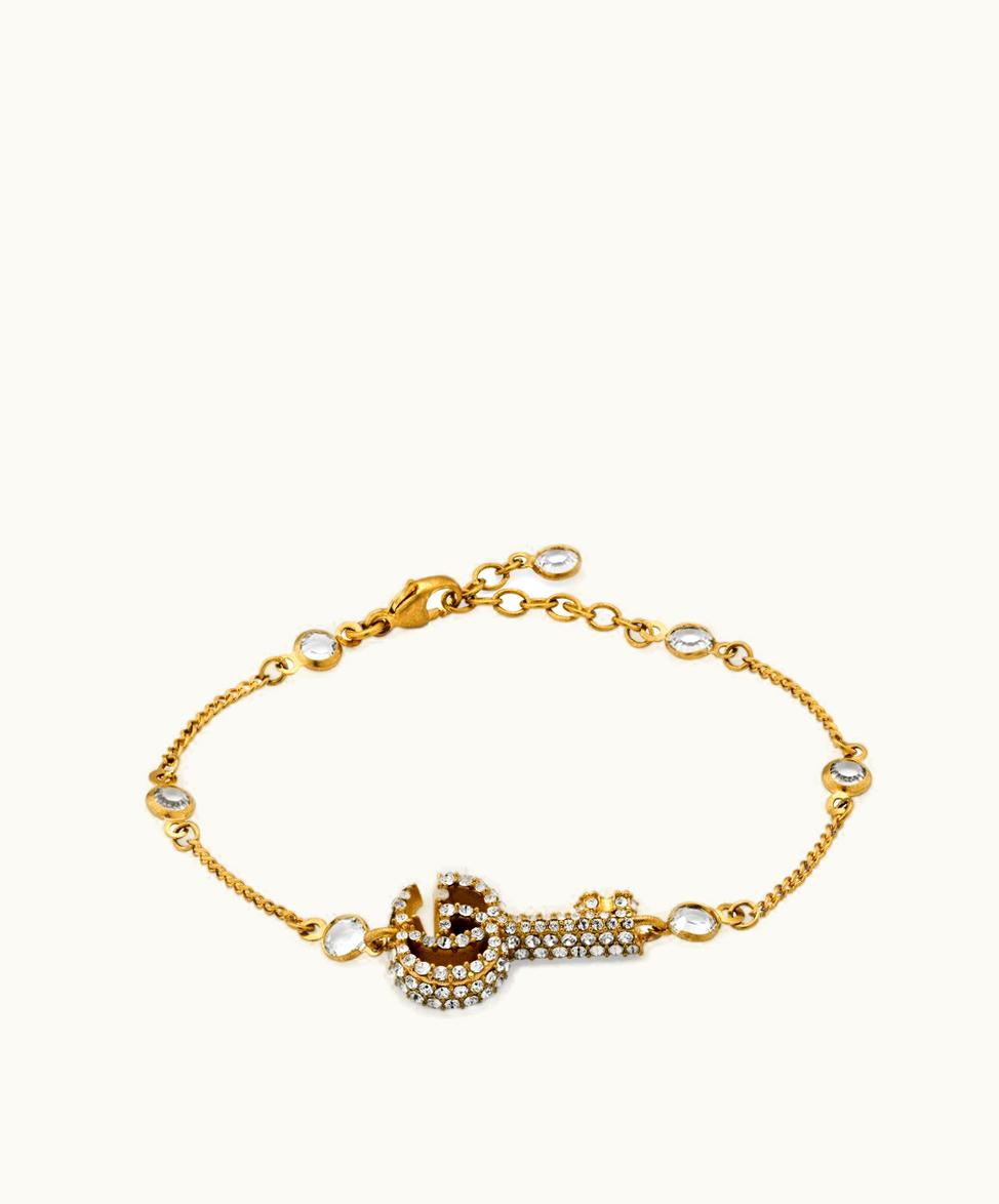 Gucci Gucci Double G Key Bracelet With Crystals Gold Finish