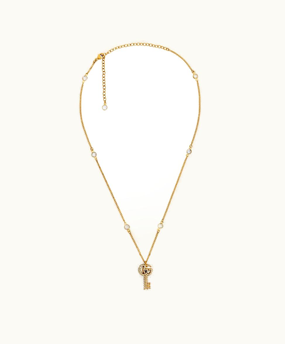 Gucci Gucci Double G Key Necklace With Crystals Gold Finish