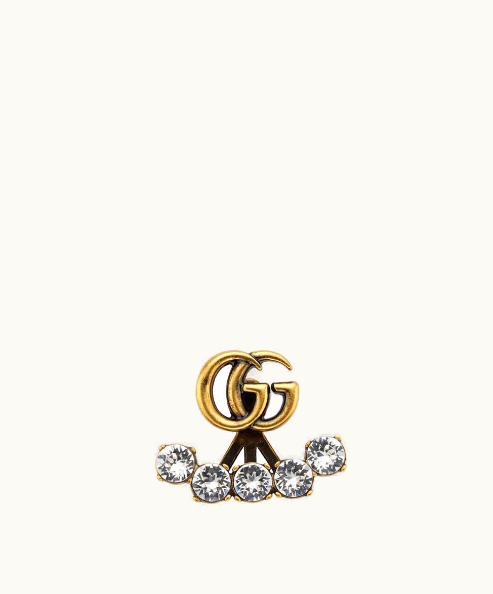 Gucci Gucci Single Crystal Double G Earring Aged Gold Finish
