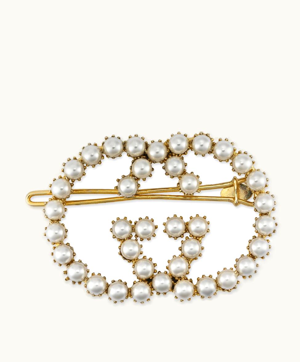 Gucci Gucci Pearl Interlocking G Hair Clip Ivory