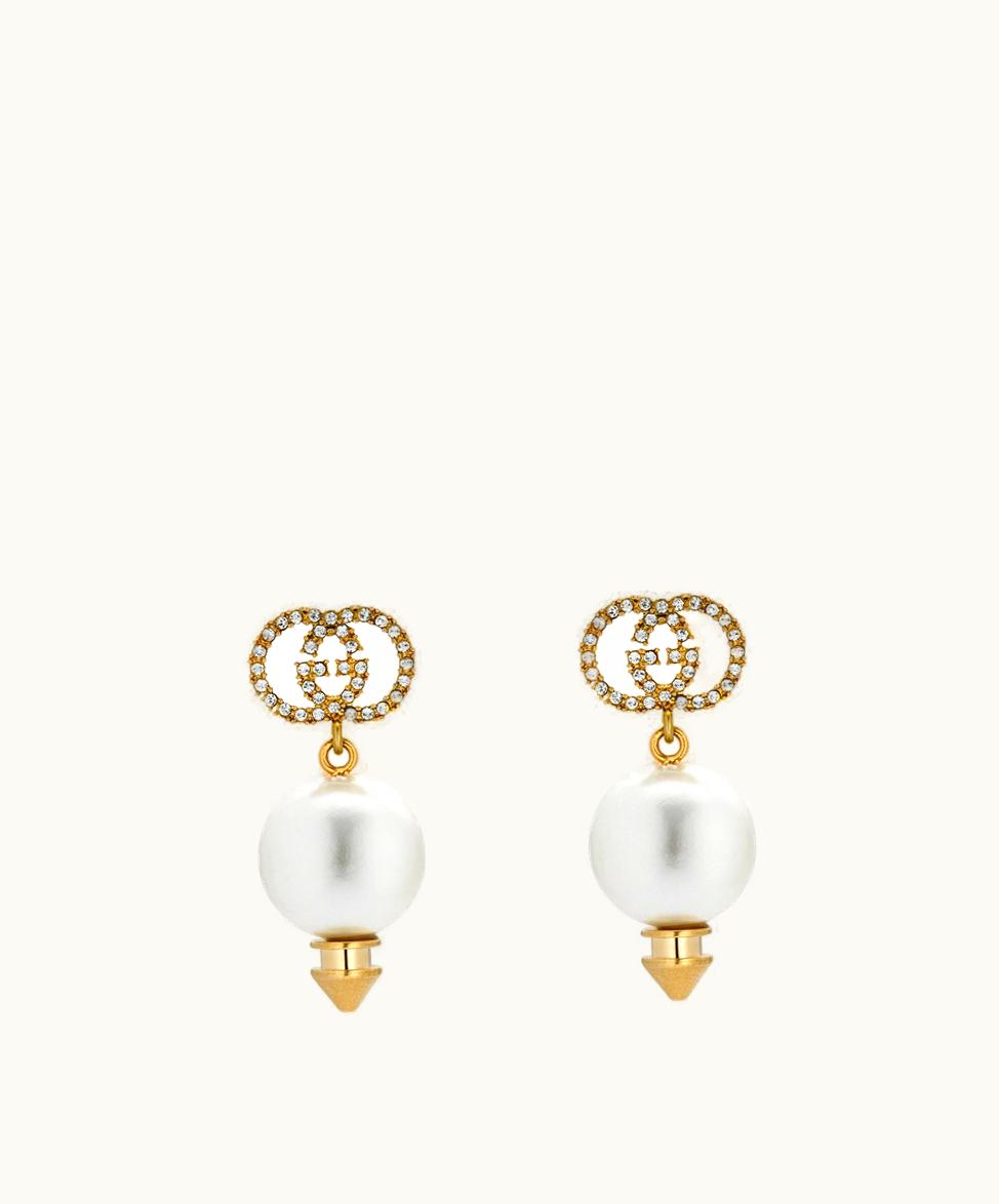 Gucci Gucci Interlocking G Earrings With Pearl Shiny Gold Finish