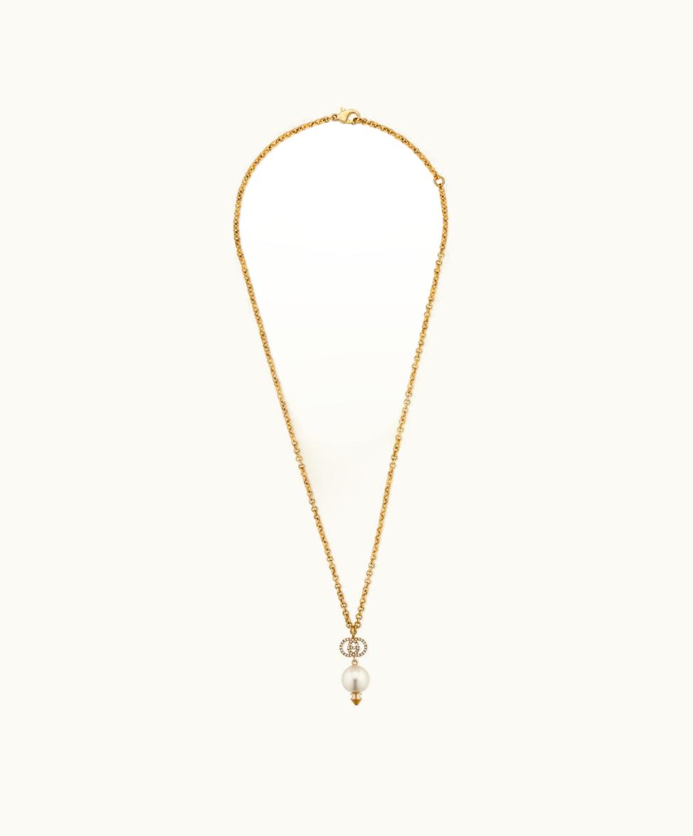 Gucci Gucci Interlocking G Necklace With Pearl Shiny Gold Finish