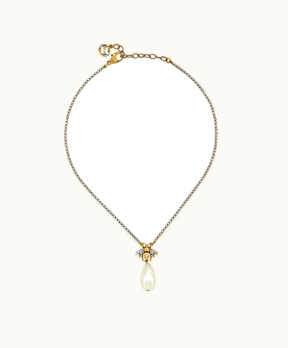 Gucci Gucci Bee Necklace With Pearl Aged Gold Metal