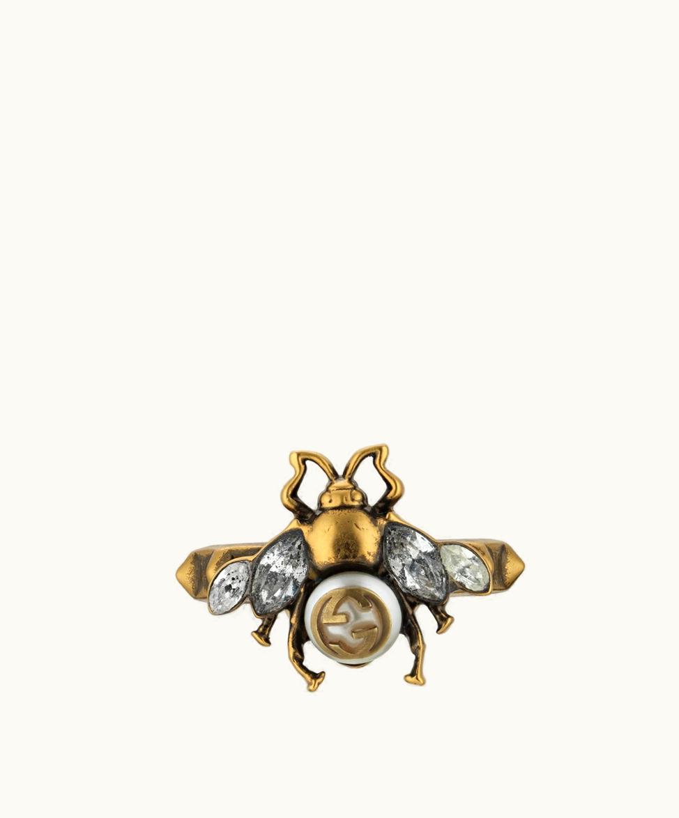 Gucci Gucci Bee Ring With Interlocking G Aged Gold Metal