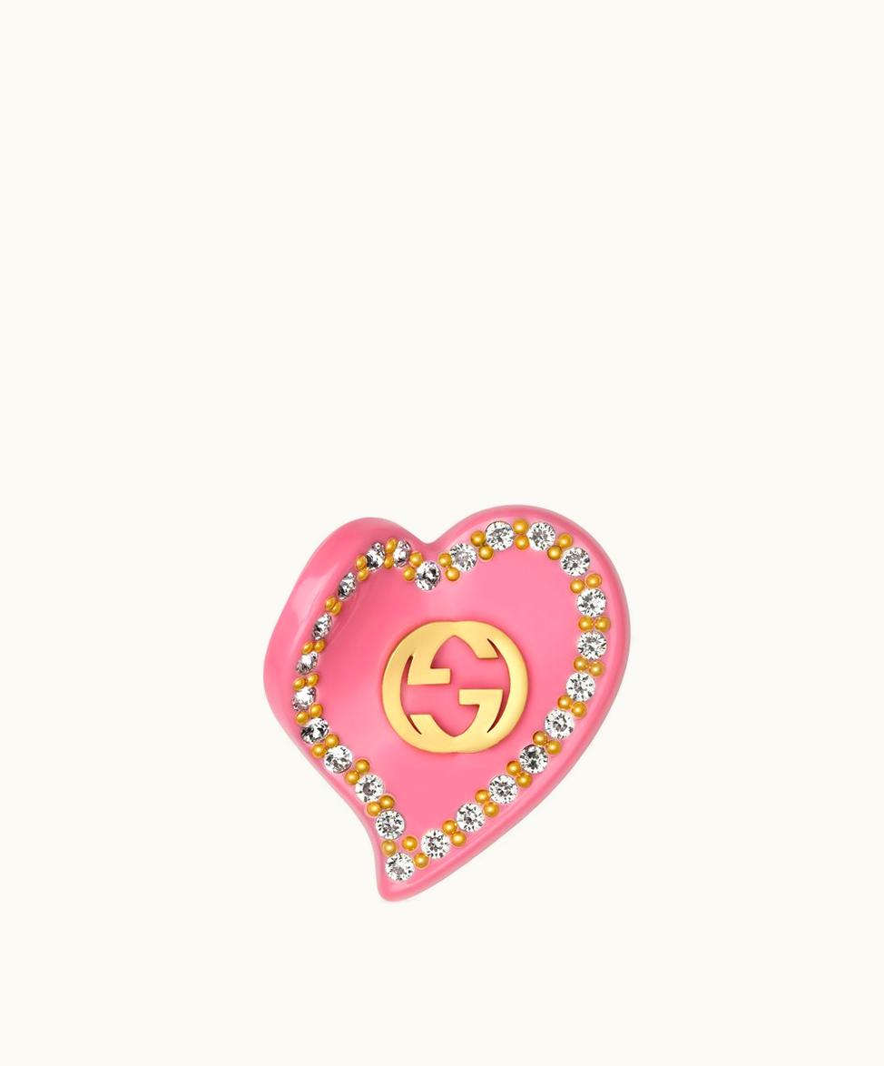 Gucci Gucci Interlocking G Heart Hair Clip Pink Resin