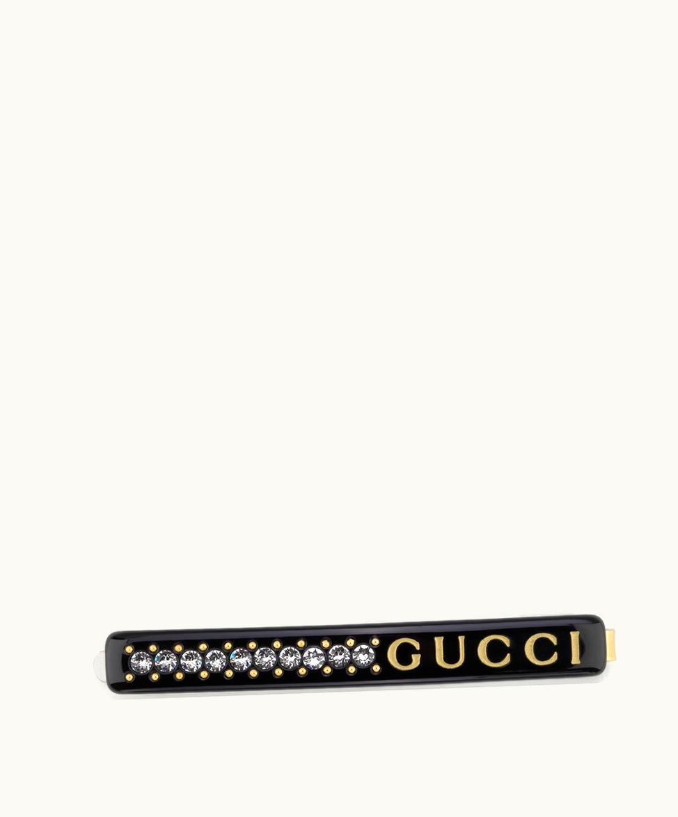 Gucci Gucci 'GUCCI' Hair Slide With Crystals Black Resin