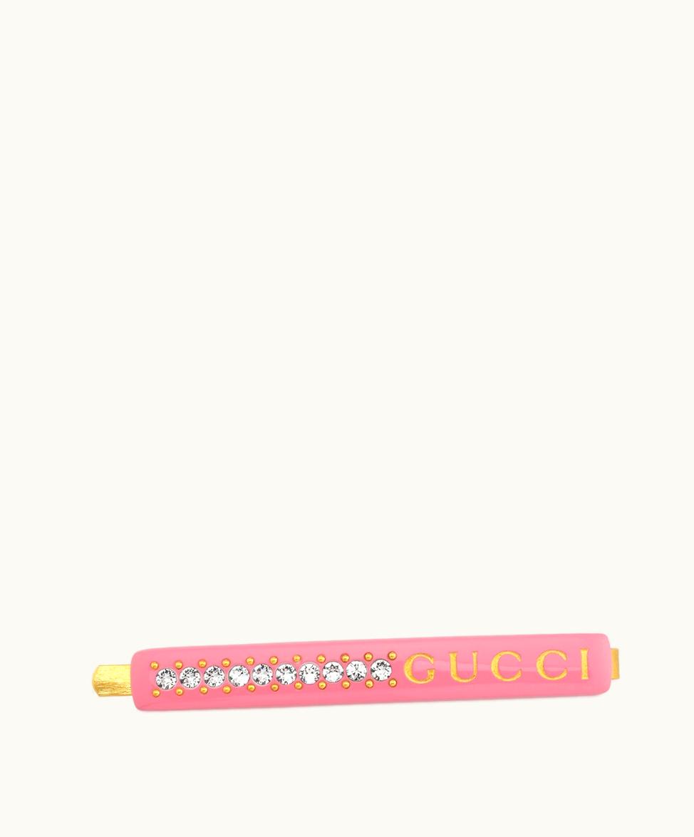 Gucci Gucci 'GUCCI' Hair Slide With Crystals Pink Resin