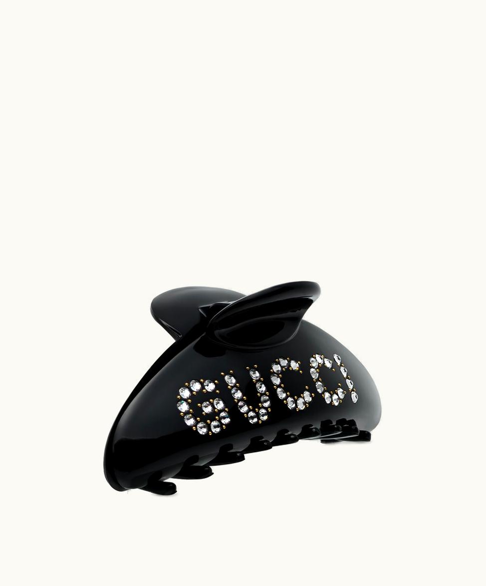 Gucci Gucci 'GUCCI' Hair Clip With Crystals Black Resin