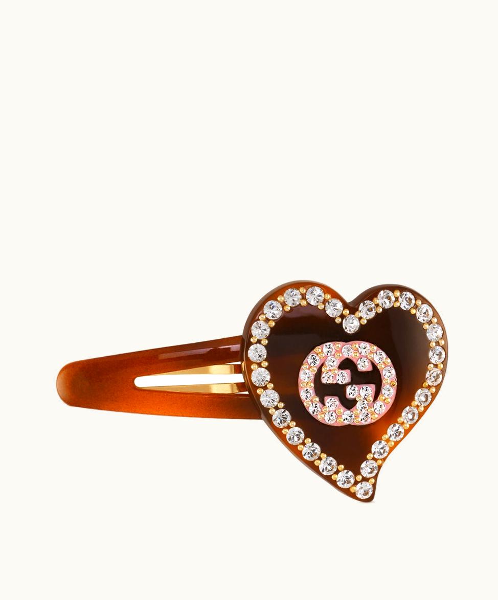 Gucci Gucci Hair Clip With GG And Heart Detail Tortoiseshell Resin