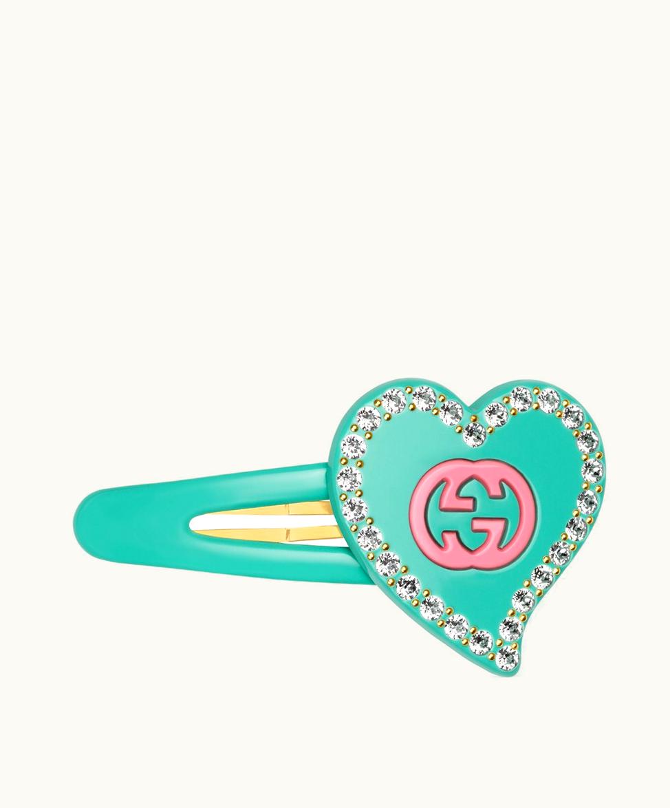 Gucci Gucci Interlocking G Heart Hair Clip Light Green Resin in Pink