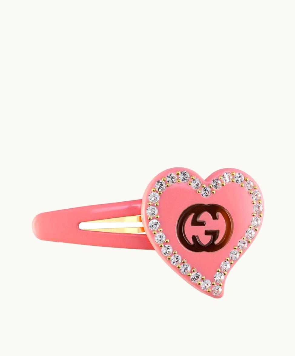 Gucci Gucci Hair Clip With GG And Heart Detail Pink Resin