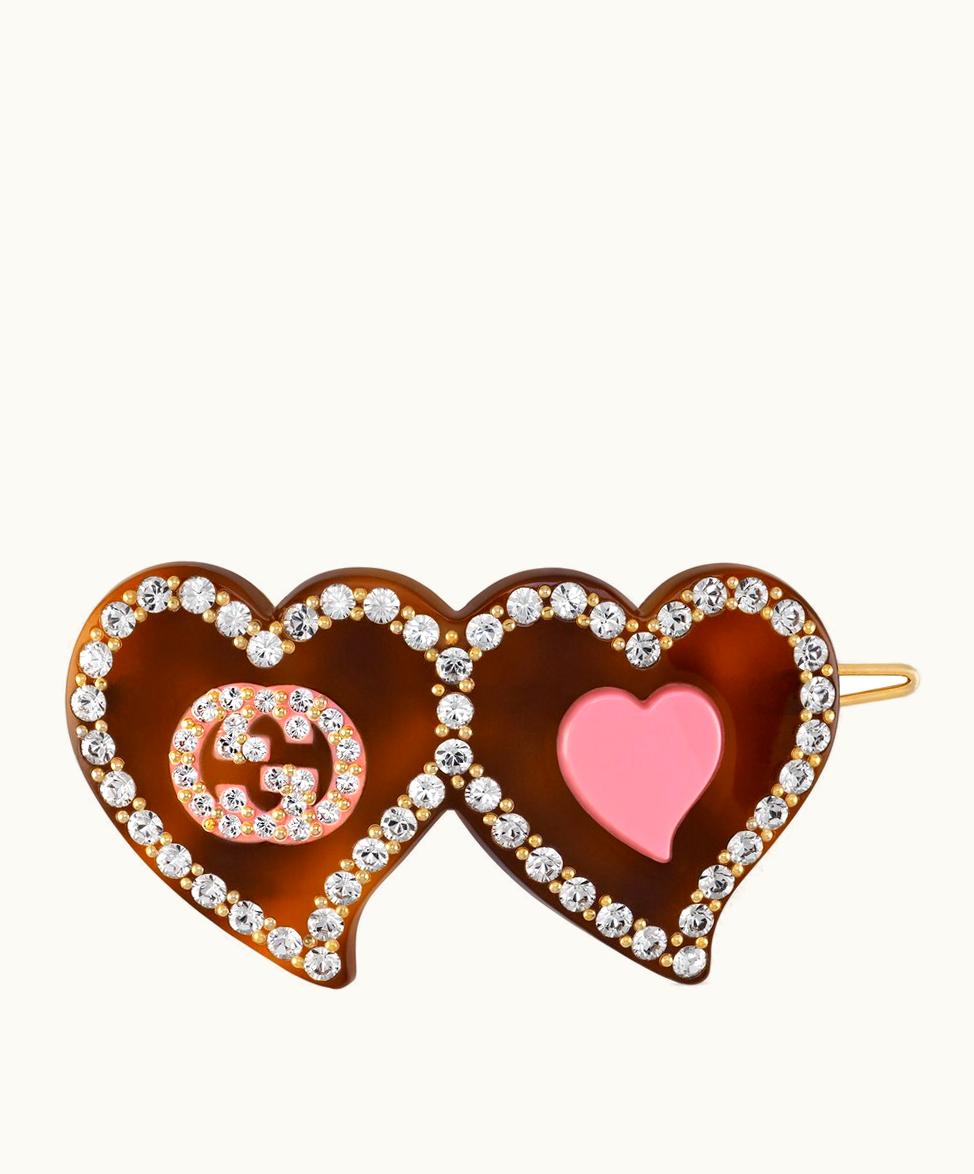 Gucci Gucci Hair Clip With GG And Hearts Tortoiseshell Resin