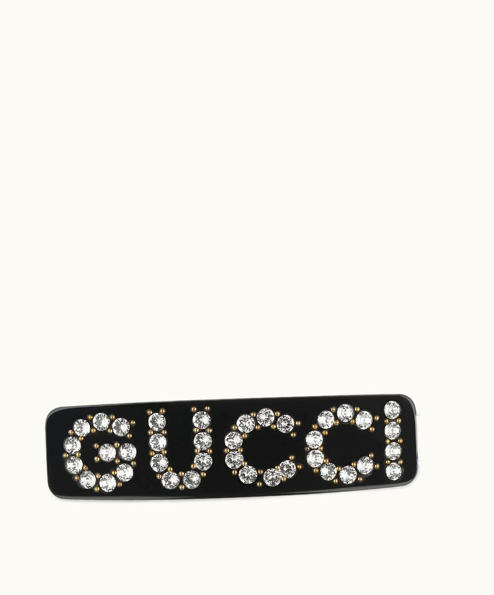 Gucci Crystal Gucci Single Hair Clip Black Resin