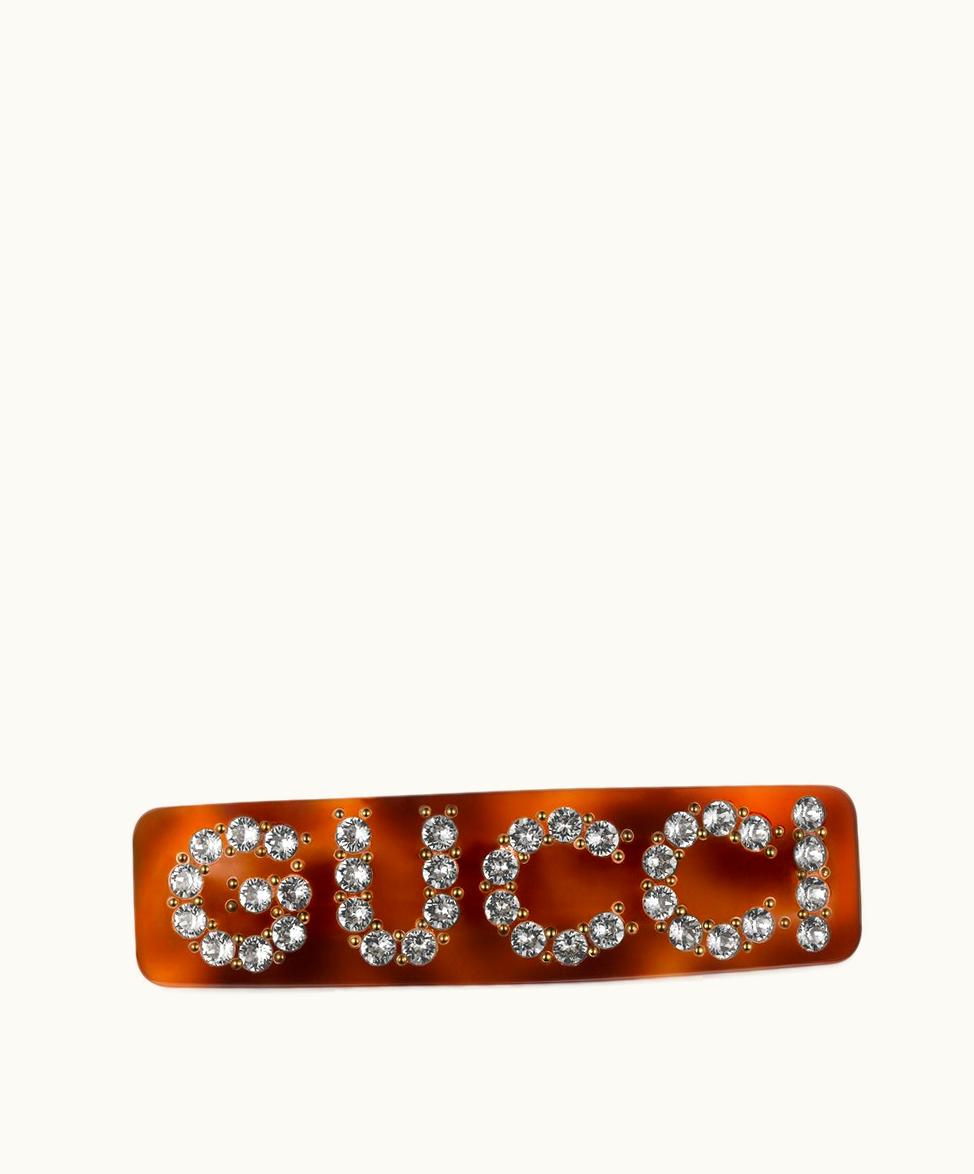 Gucci Crystal Gucci Single Hair Clip Tortoiseshell Resin
