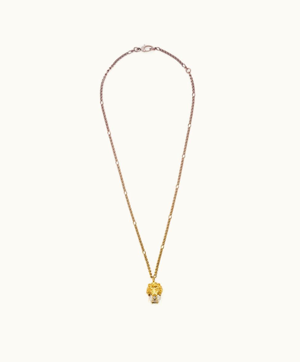 Gucci Gucci Lion Head Necklace With Crystal Clear Crystal