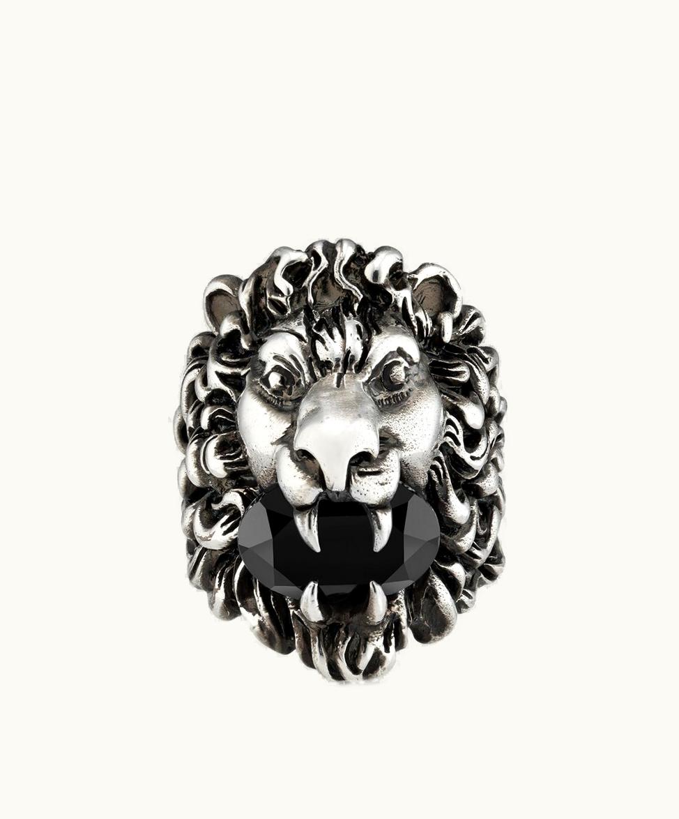 Gucci Gucci Lion Head Ring With Crystal Antique Black