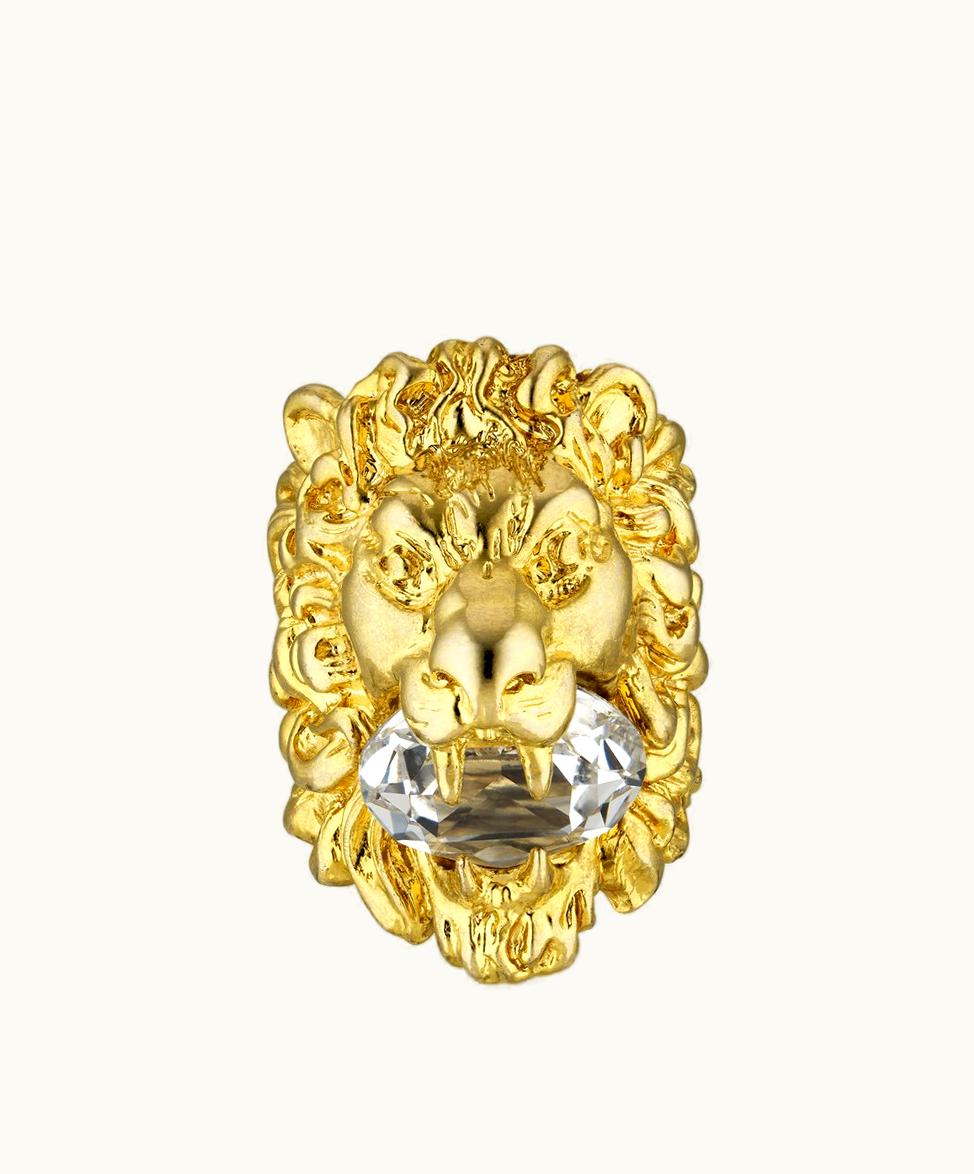 Gucci Gucci Lion Head Ring With Crystal Clear Crystal