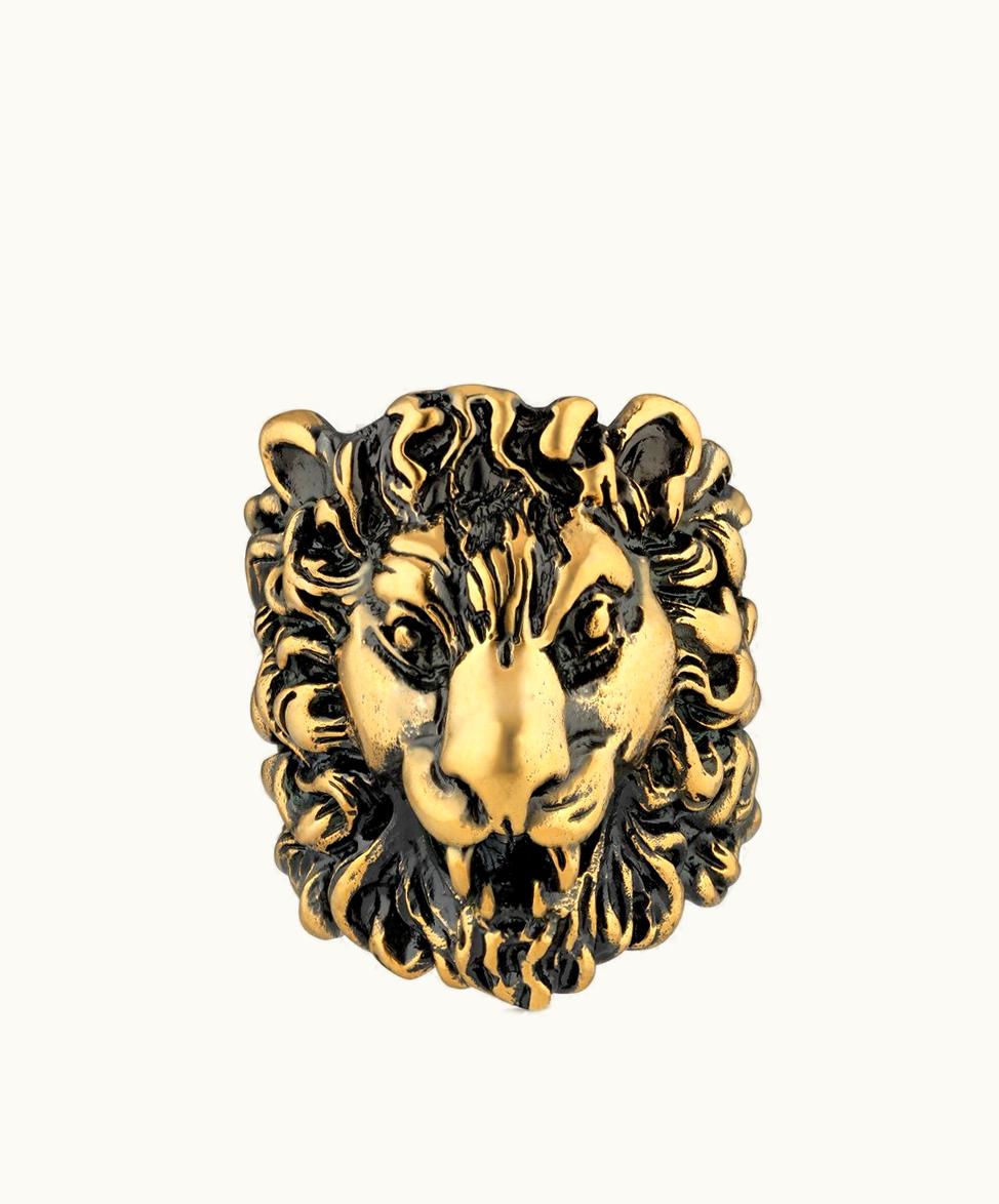 Gucci Gucci Ring With Lion Head Aged Gold Finish