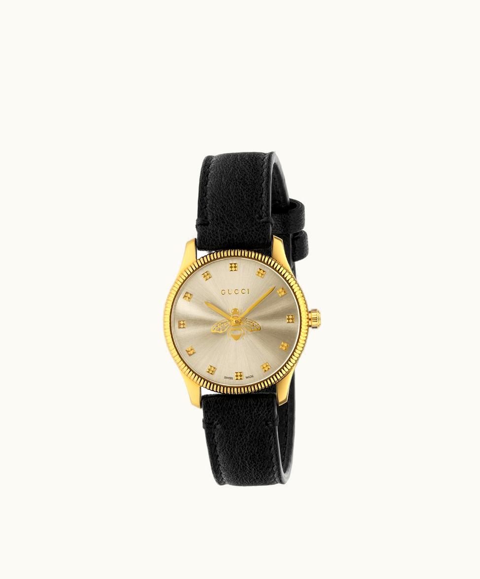 Gucci Gucci G-Timeless Watch, 29mm Black Lambskin And Yellow Gold Pvd