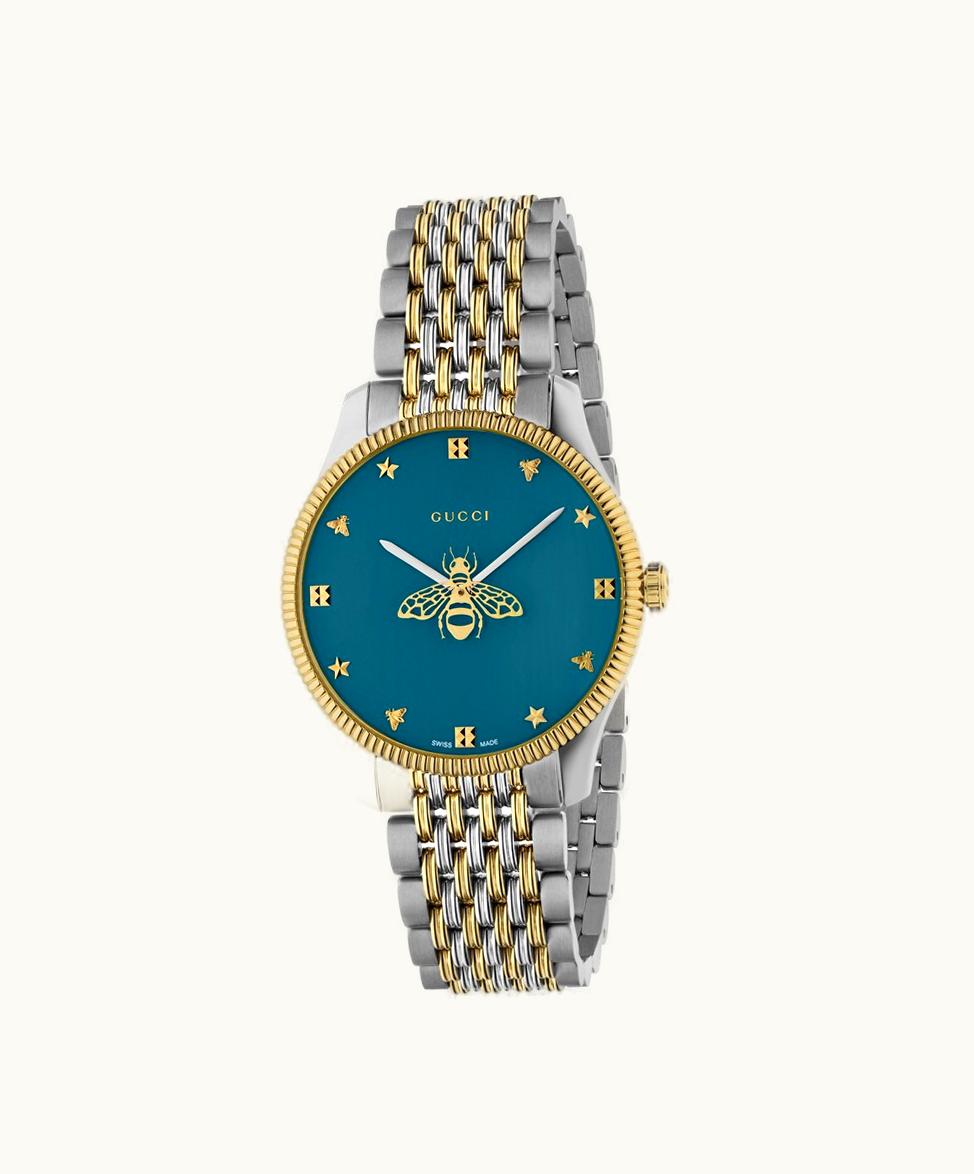 Gucci Gucci G-Timeless Watch With Bee, 36 MM Steel And Yellow Gold Pvd