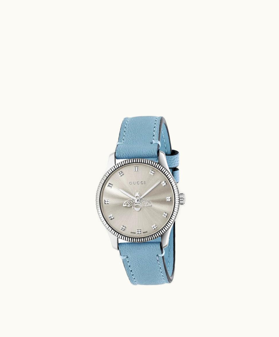 Gucci Gucci G-Timeless Watch With Bee, 29 MM Light Blue Lambskin