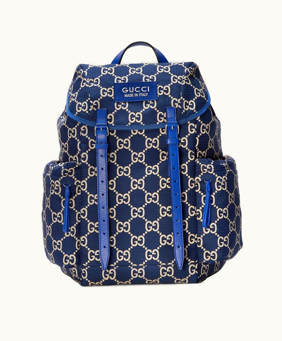 Gucci Gucci Large GG Ripstop Backpack Dark Blue And Beige Ripstop