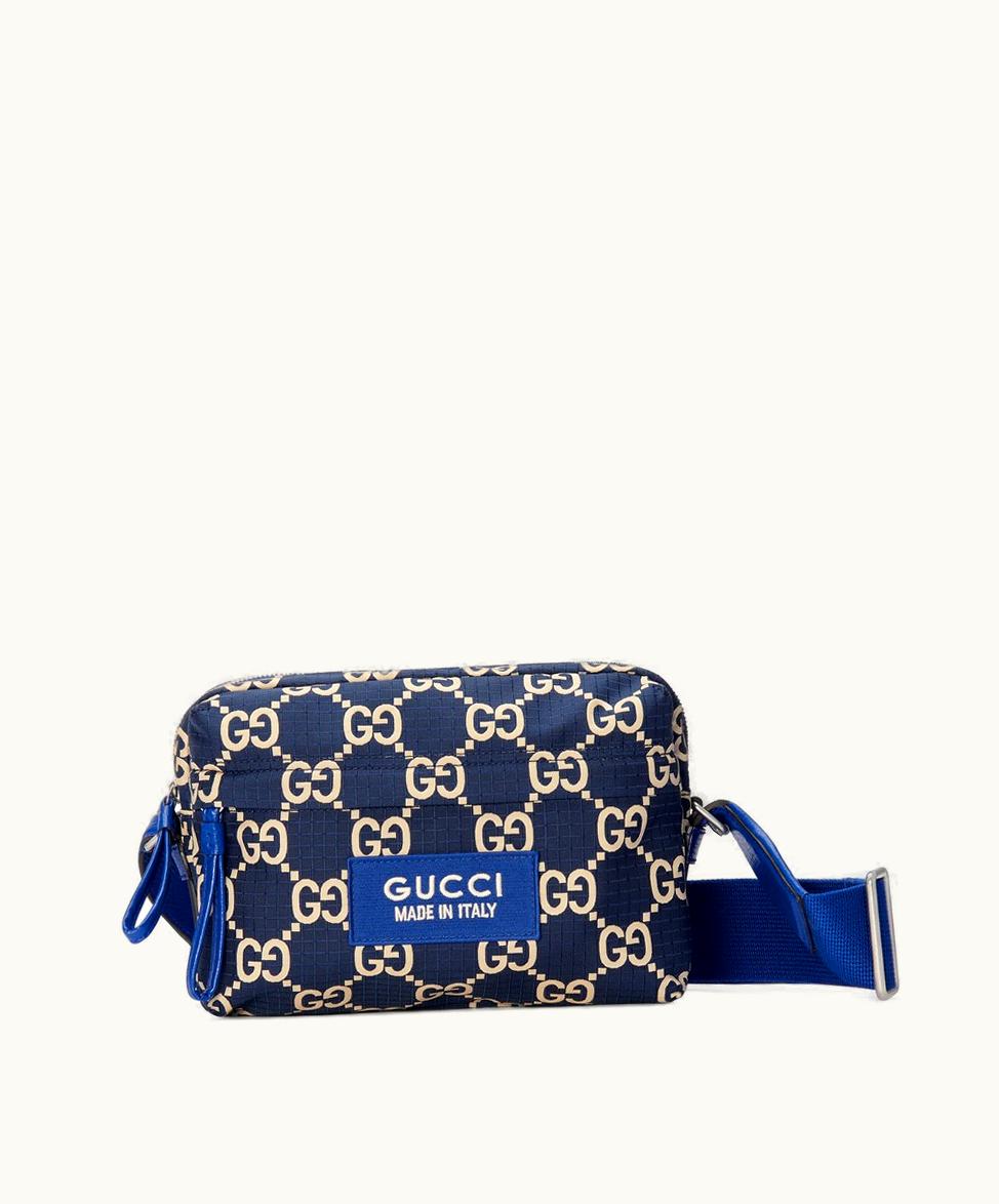 Gucci Gucci Medium GG Ripstop Crossbody Bag Dark Blue And Beige Ripstop