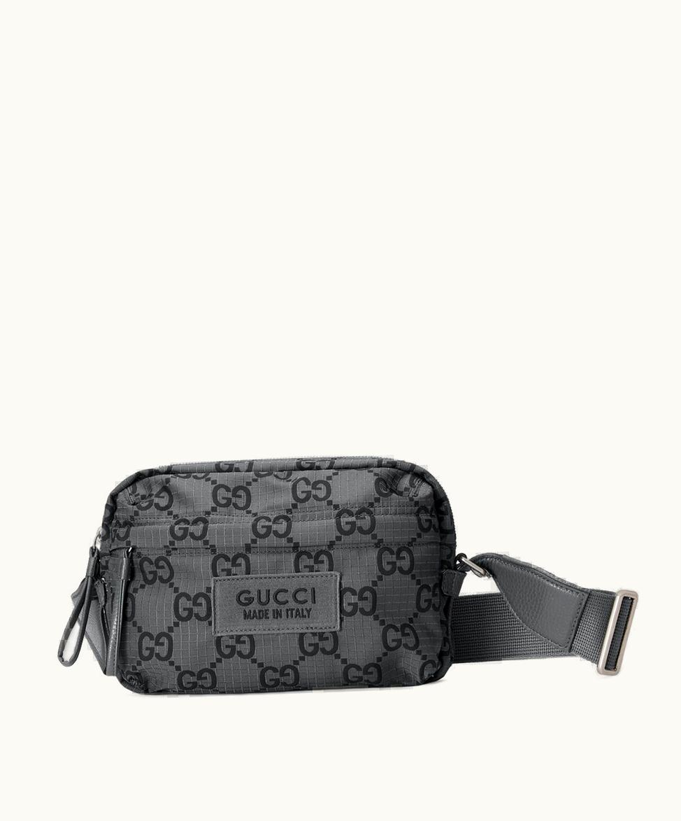 Gucci Gucci Medium GG Ripstop Crossbody Bag Dark Grey And Black Ripstop