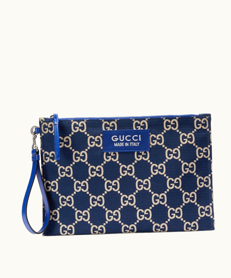 Gucci Gucci GG Ripstop Pouch Dark Blue And Beige Ripstop