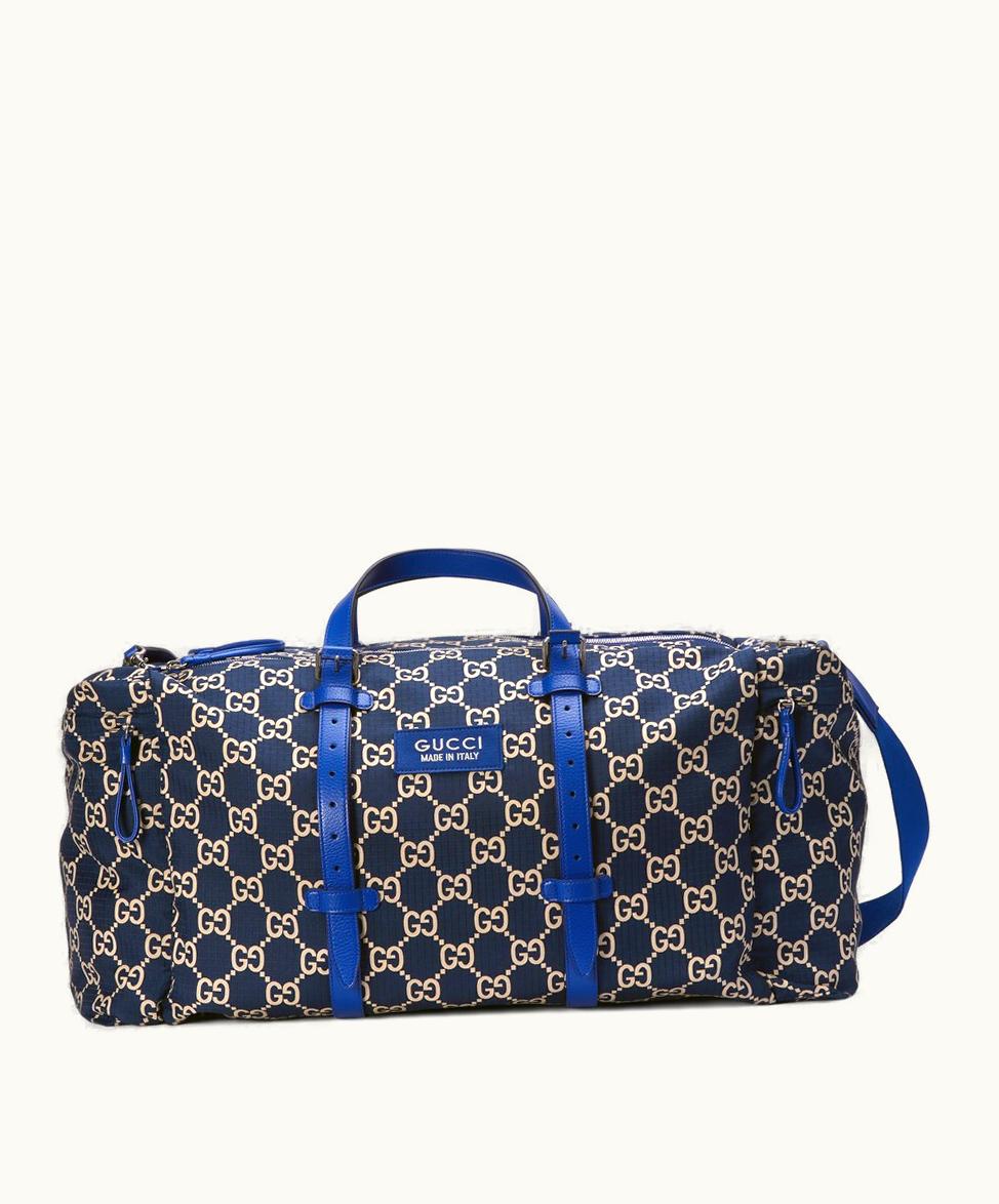 Gucci Gucci Maxi GG Ripstop Duffle Bag Dark Blue And Beige Ripstop
