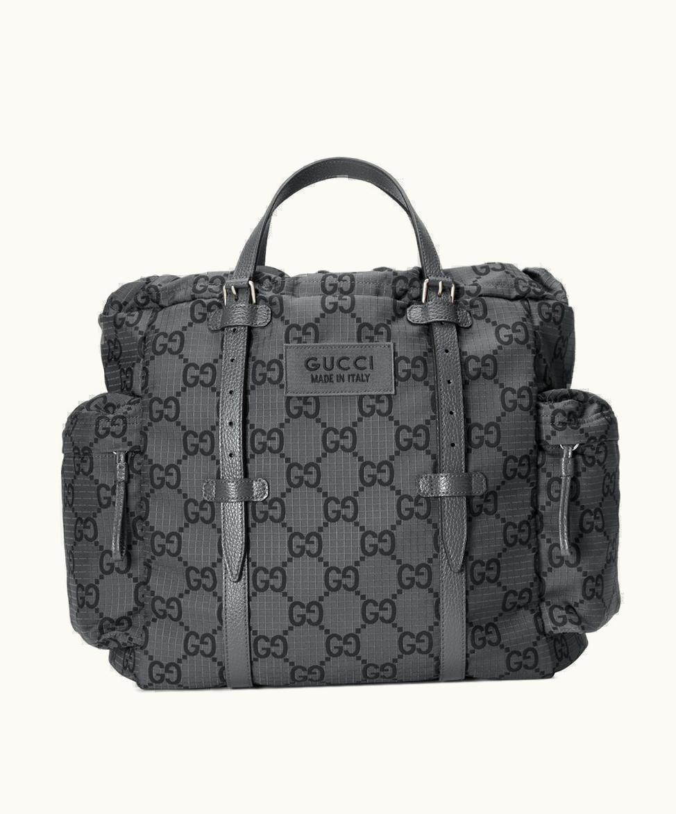 Gucci Gucci Medium GG Ripstop Tote Bag Dark Grey And Black Ripstop