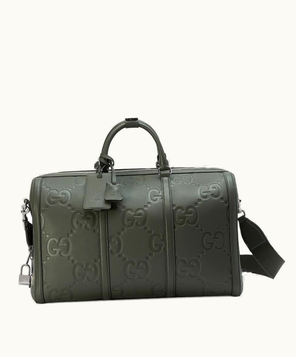 Gucci Gucci Jumbo GG Small Duffle Bag Dark Green Leather