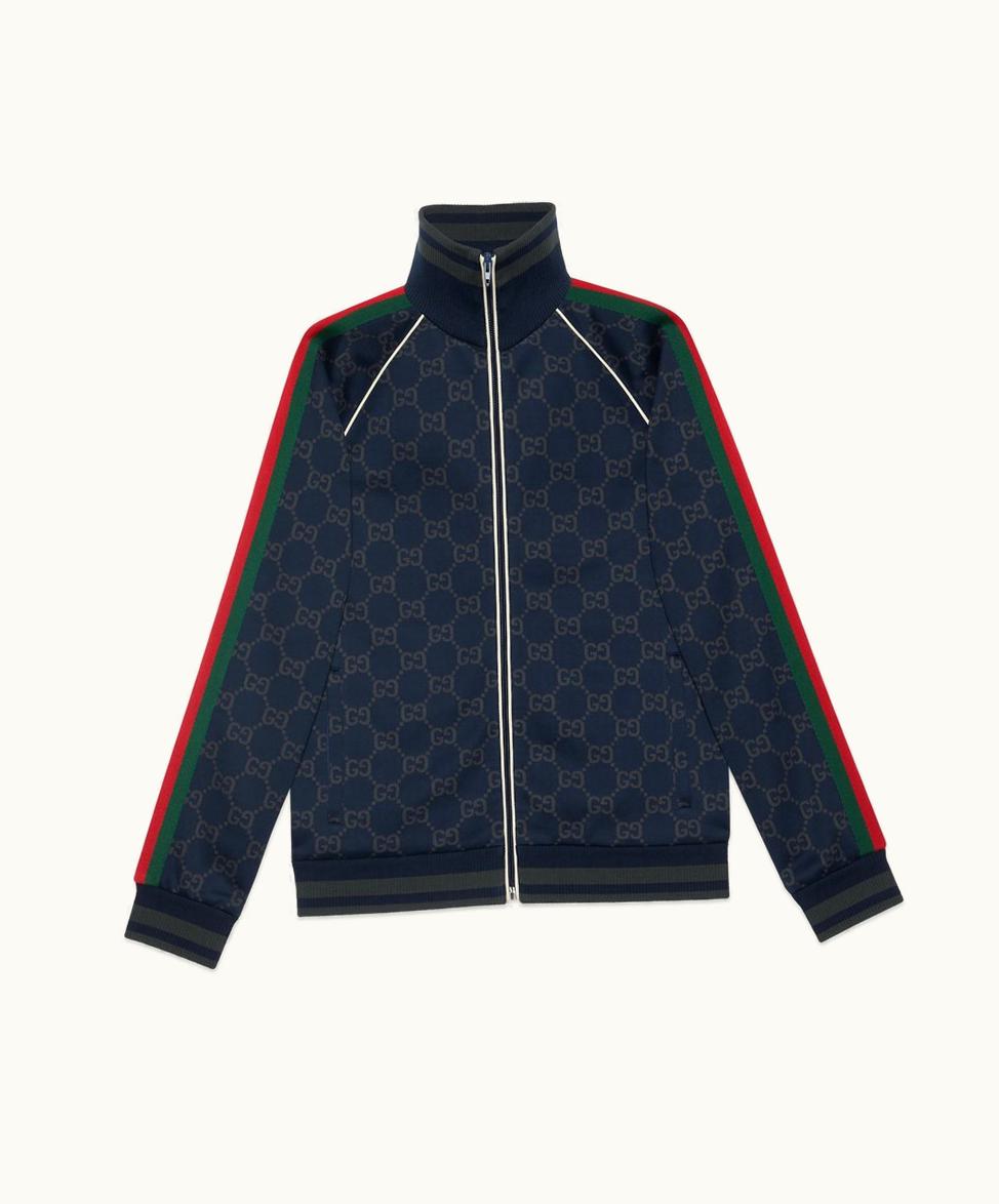 Gucci Gucci GG Jersey Cotton Jacket Dark Blue And Grey